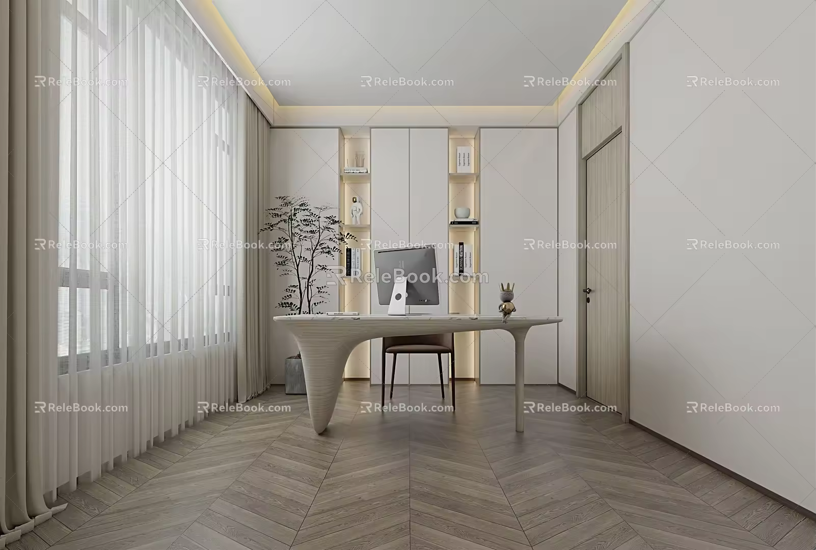 Modern Study Simple Bookcase 3d model