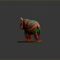 Colorful Decorative Elephant Statue With Red Green Ornate Patterns And Base 3d model