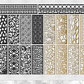 Decorative Room Dividers With Intricate Black And Gold Patterns 3d model