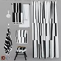 Stylish Black And White Striped Bathroom Linens With Towels Bath Curtain And Sponge