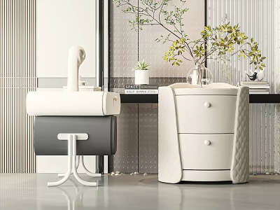 Modern Black and White Bedside Tables with Unique Legs Drawers and Upholstered Details 3d model