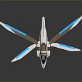 Futuristic Sleek Aircraft With Transparent Cockpit Blue Striped Wings And White Body