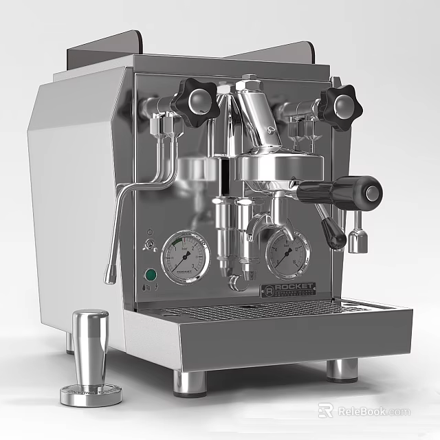 Stainless Steel Espresso Coffee Machine For Kitchen With Control Panel Gauges And Cup 3d model 