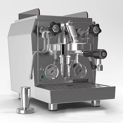 Stainless Steel Espresso Coffee Machine For Kitchen With Control Panel Gauges And Cup 3d model