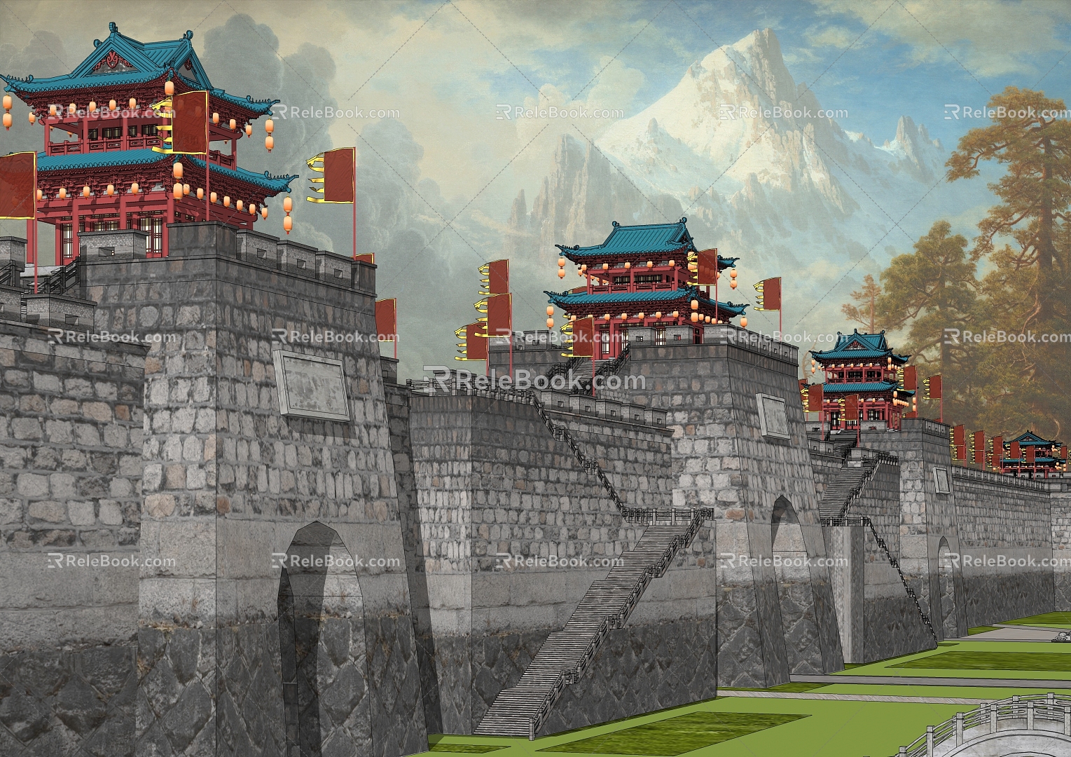 Ancient City Wall City Gate Tower Great Wall Wall 3d model