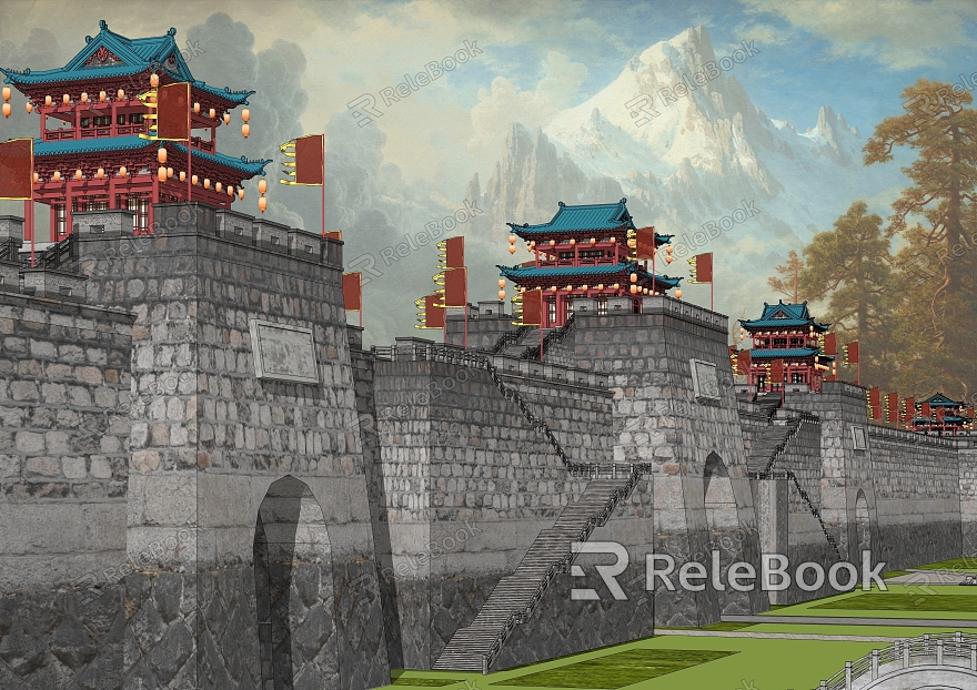 Ancient City Wall City Gate Tower Great Wall Wall model