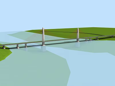 Modern Bridge Cable Bridge 3d model