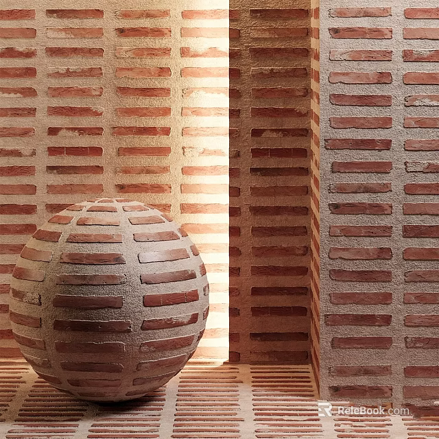 Spherical Red Brick Structural Element With Textured Wall Background And Light Effects 3d model 