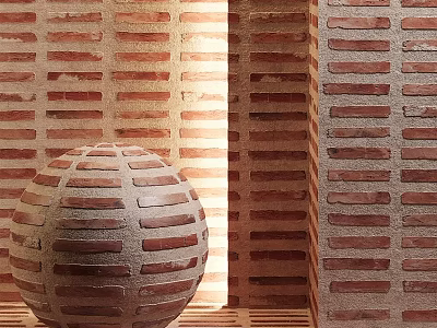 Spherical Red Brick Structural Element With Textured Wall Background And Light Effects 3d model