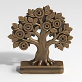 Decorative Tree Sculpture Carving With Coin Motifs On Leaves And Square Base