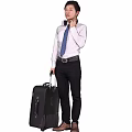 Business Man in White Shirt and Blue Tie Holding Suitcase Talking on Phone