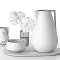 Beige Ceramic Tableware Set With Tray Large Jug Small Jug Cup And Purple Leaves