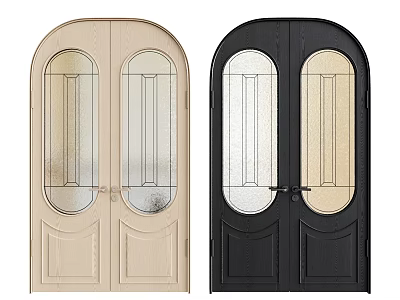 Stylish Double Doors With Arched Top Glass Panels Light And Black Finishes For Home Entry 3d model