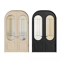 Stylish Double Doors With Arched Top Glass Panels Light And Black Finishes For Home Entry