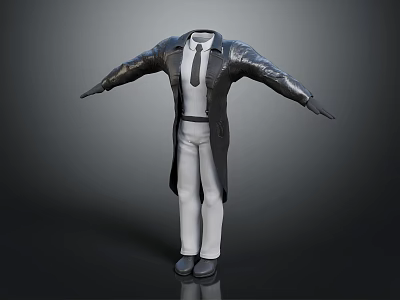 Stylish Black Leather Coat With White Shirt Black Tie White Pants And Black Shoes 3d model