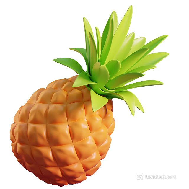 Fresh Ripe Pineapple With Vibrant Orange Skin And Green Leafy Top 3d model 