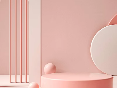 Modern Minimalist Pink Product Display Stand With Geometric Shapes And Curved Structures 3d model