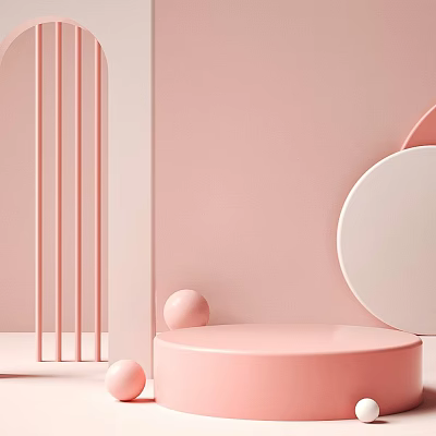 Modern Minimalist Pink Product Display Stand With Geometric Shapes And Curved Structures 3d model