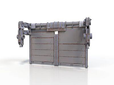 Industrial Metal Gate Equipment With Mechanical Hinges And Steel Panels 3d model