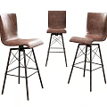 Three Brown Leather Bar Stools With High Backrests And Metal Leg Frames 3d model