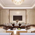 Luxurious Private Room Interior With Chandelier Dining Table And Comfortable Sofa Set 3d model