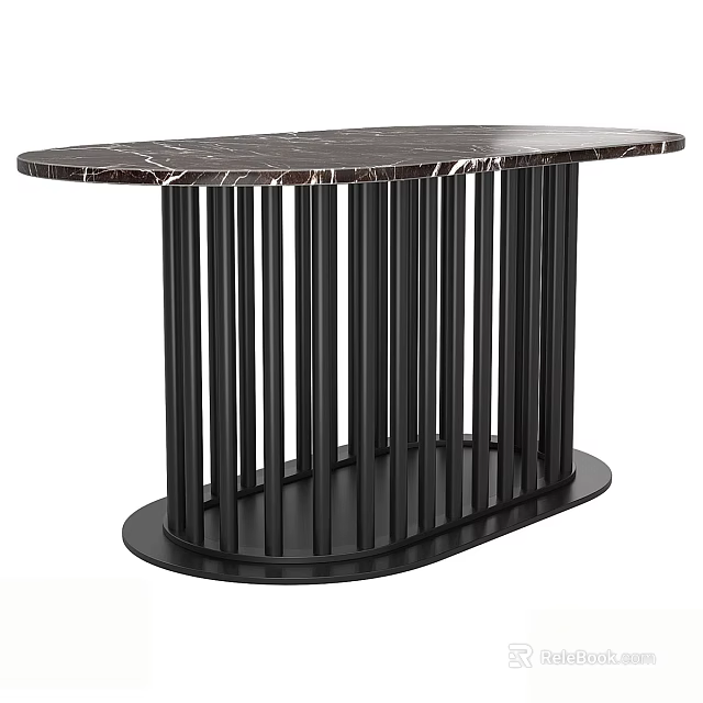 Elegant Modern Coffee Table With Marble Top And Black Metal Cylindrical Legs 3d model 