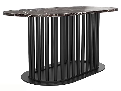 Elegant Modern Coffee Table With Marble Top And Black Metal Cylindrical Legs 3d model