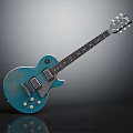 Blue Green Vintage Electric Guitar with Distressed Finish and Reflective Surface on Dark Background