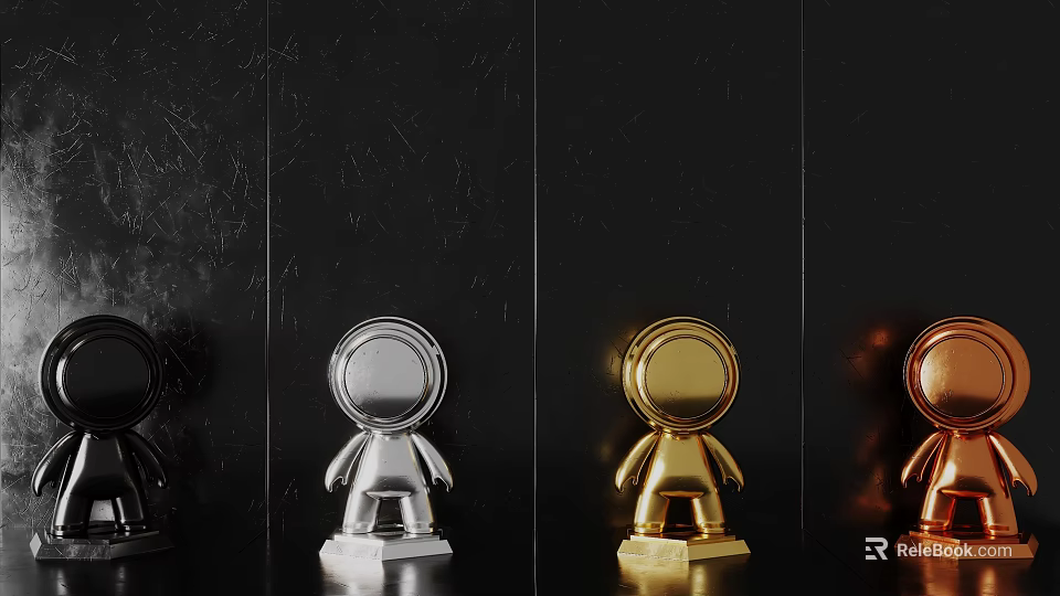 Modern Line Design Metallic Figurines In Silver Gold Black Copper Colors On Dark Background 3d model 