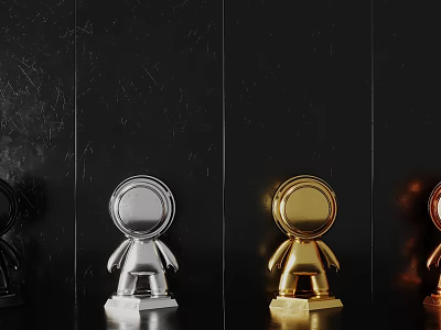 Modern Line Design Metallic Figurines In Silver Gold Black Copper Colors On Dark Background 3d model