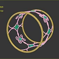 Gold Circular Jewelry With Intricate Openwork Design And Green Gemstone Inlays