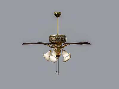 Classic Brass Chandelier With Ceiling Fan Design And Glass Shades For Home Decor 3d model