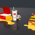 Giant Fast Food Art Installation Featuring Red Pizza Box White Drink Cup And Yellow Flow