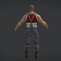Bald Man With Red Tank Top White Suspenders Gray Cargo Pants Knee Pads And Boots