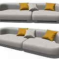 Modern White Sectional Sofa With Yellow And White Plush Cushions 3d model