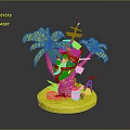 Whimsical Treehouse Building With Tropical Palm Trees Sandy Base Stones And Wooden Ladder