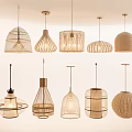 Unique Shaped Pendant Lights With Handwoven Rattan Designs For Modern Interior 3d model