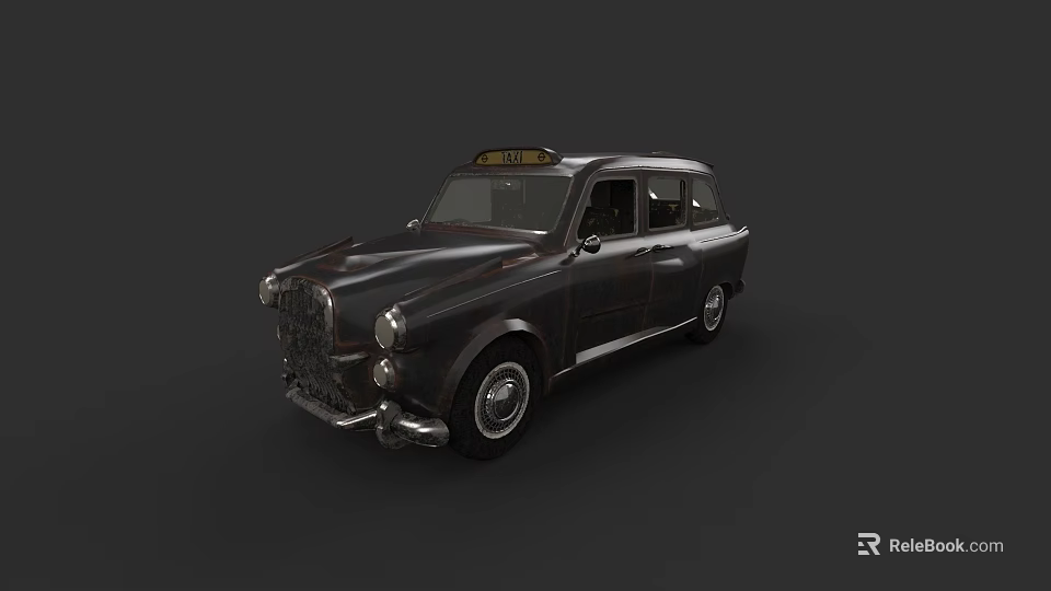 Classic Black Vintage Taxi With Yellow Roof Sign And Retro Design 3d model 