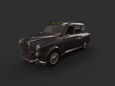 Classic Black Vintage Taxi With Yellow Roof Sign And Retro Design 3d model