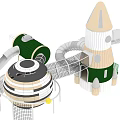 Rocket Shaped Playground Equipment With Slides Dome Structure Net Climbing And Curved Tubes 3d model