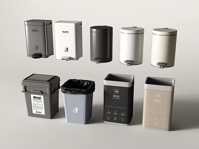 Modern Home Trash Bins With Lids In Various Colors And Designs For Daily Use 3d model