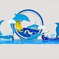 Marine Themed Photo Spot With Dolphins Ocean Waves And Circular Decor