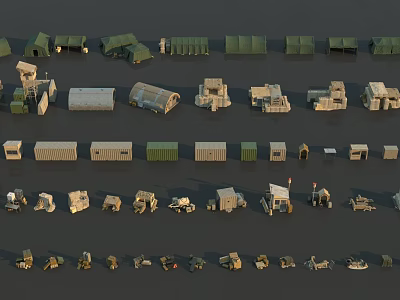 Assorted Household Supplies Models Featuring Tents Storage Units And Transport Vehicles 3d model