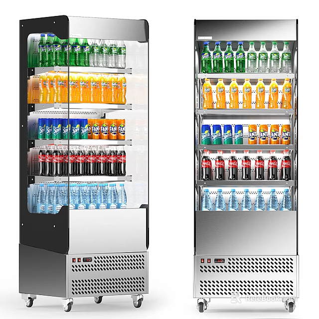 Refrigerated Display Shelves with Glass Doors and Organized Bottled Beverages in Multiple Layers 3d model 