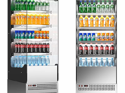 Refrigerated Display Shelves with Glass Doors and Organized Bottled Beverages in Multiple Layers 3d model
