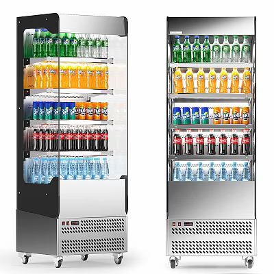 Refrigerated Display Shelves with Glass Doors and Organized Bottled Beverages in Multiple Layers 3d model