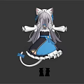 Anime Style Character With Cat Ears And Long White Hair In Blue Black Dress
