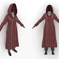 Dark Red Hooded Robe With Embroidered Details Long Sleeved Ankle Length Paired With Black Boots