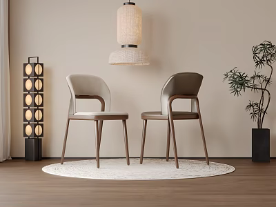 Stylish Modern Single Chairs With Light Beige Upholstery Wooden Legs And Floor Lamp In Interior 3d model
