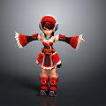 3D Female Game and Movie Character in Traditional Red Costume with Ornate Headwear and Boots